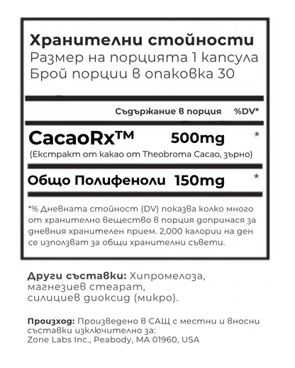 Dr. Sears' Zone Полифеноли CacaoRx - 30 капсули